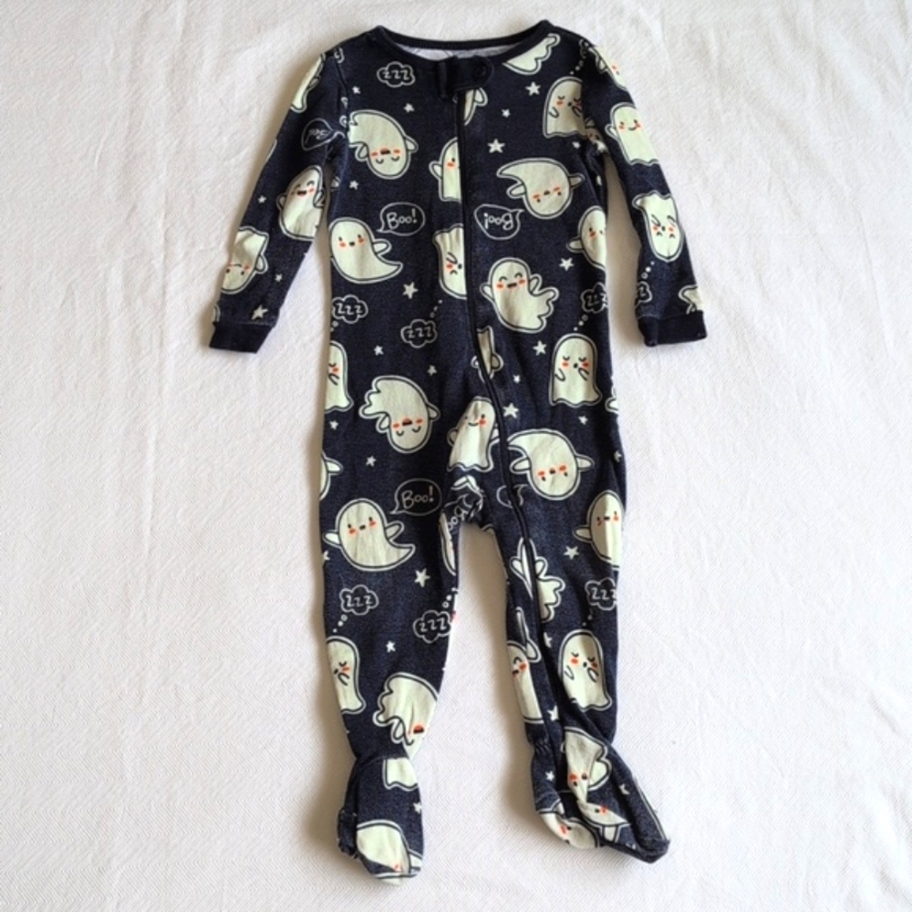 joe fresh ghost halloween cotton zipper footie sleeper pajamas 6-12 months baby